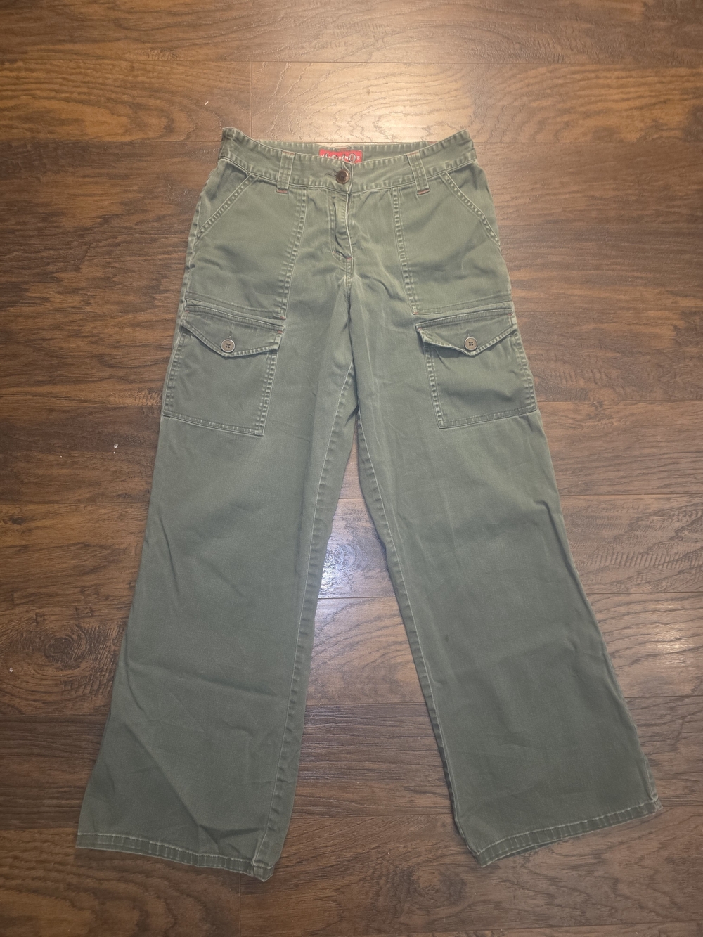 Vintage Solo Olive Wide-Leg Cargo Jeans for Women